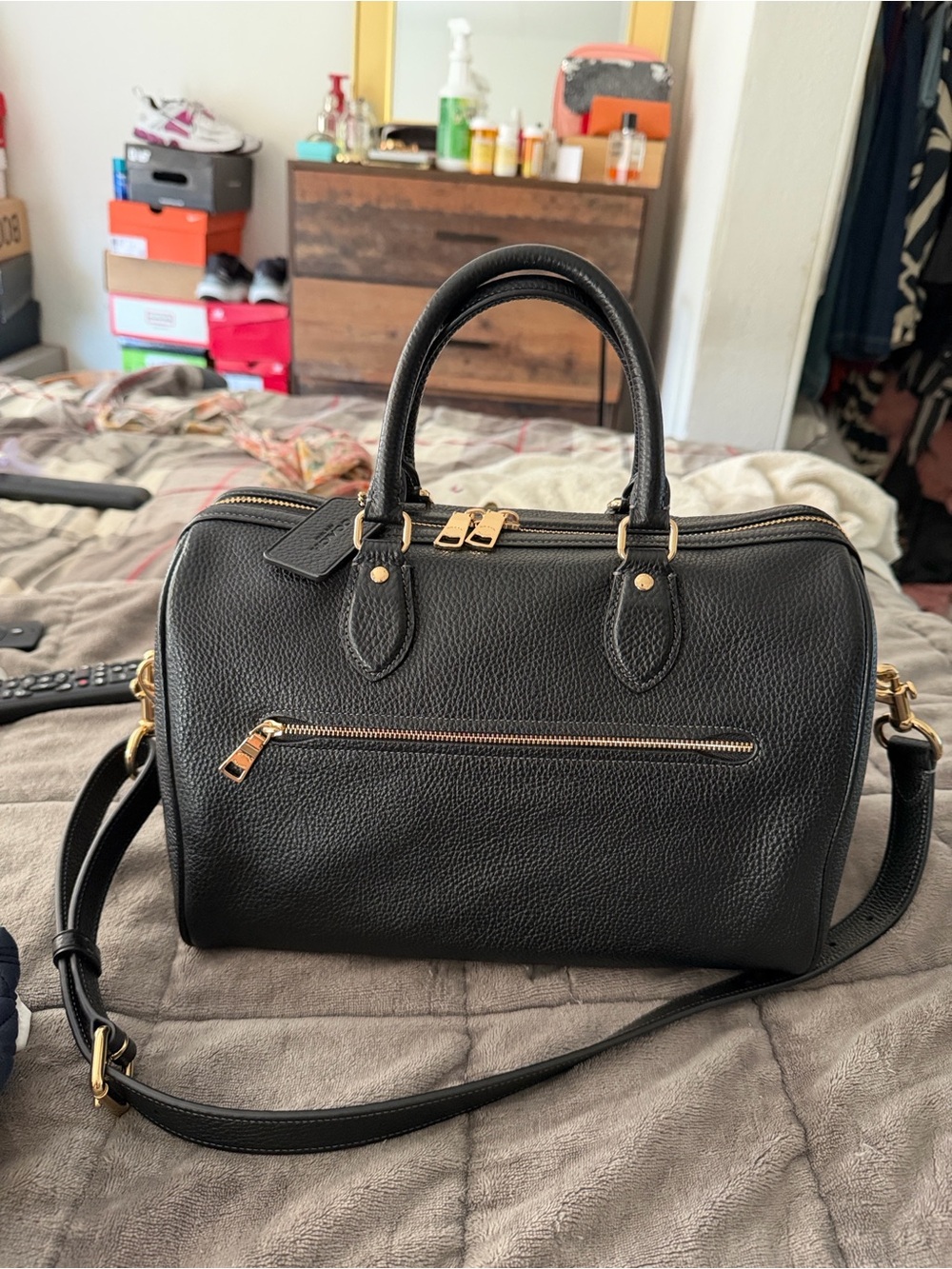 Coach Black Pebbled Leather Satchel with Gold Hardware